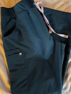 Figs Women's Caribbean Blue Kade Scrub Pant with Pink Drawstring